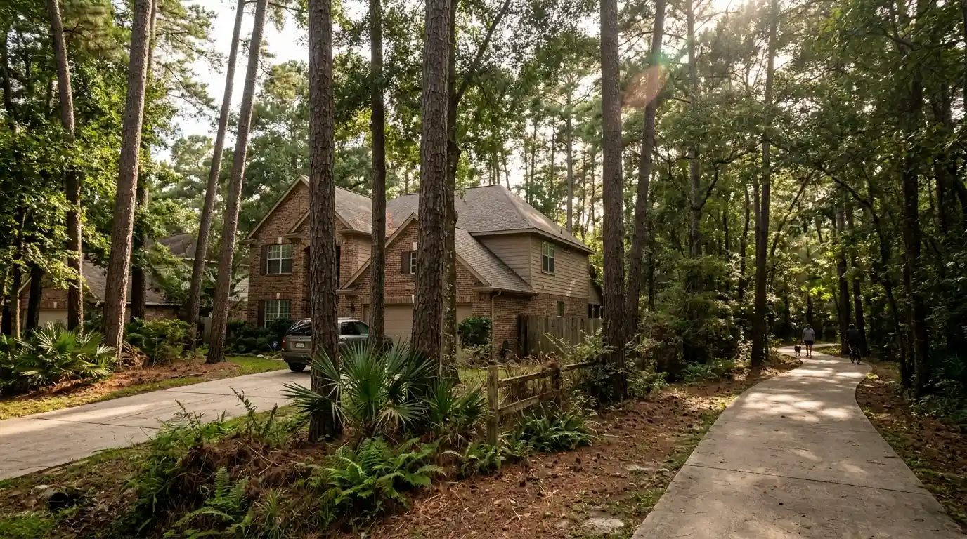 Pine-shaded home by a Kingwood greenbelt
