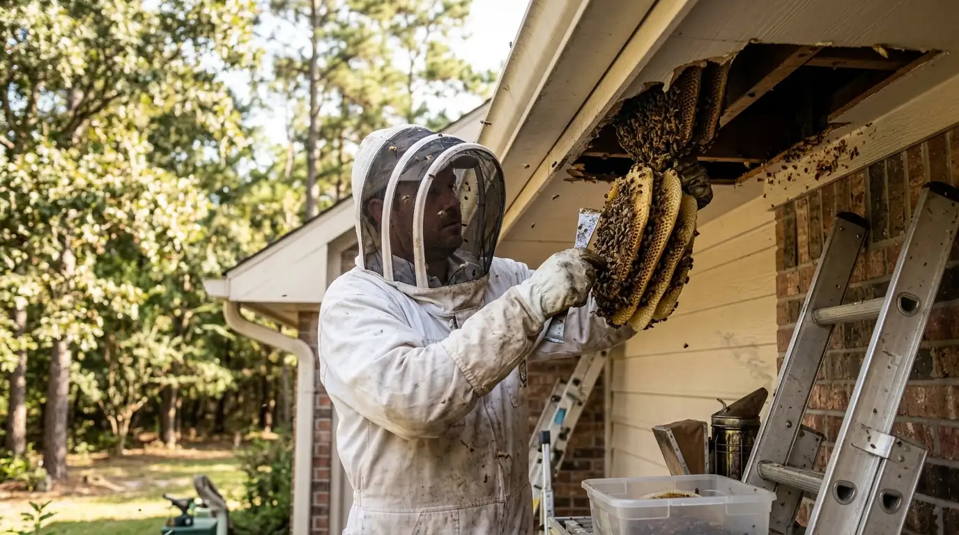Honeybee cut-out from a Conroe home's soffit