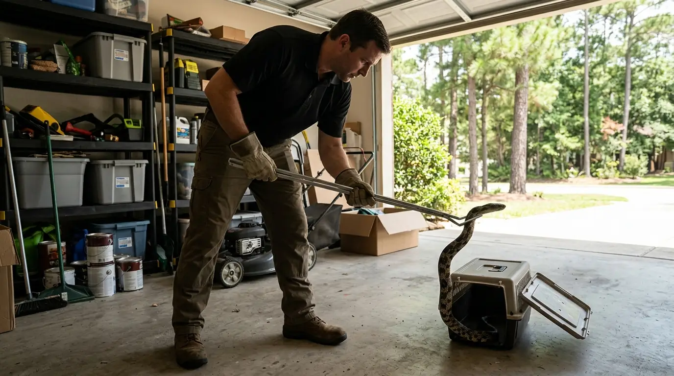 Snake removal from a Conroe garage