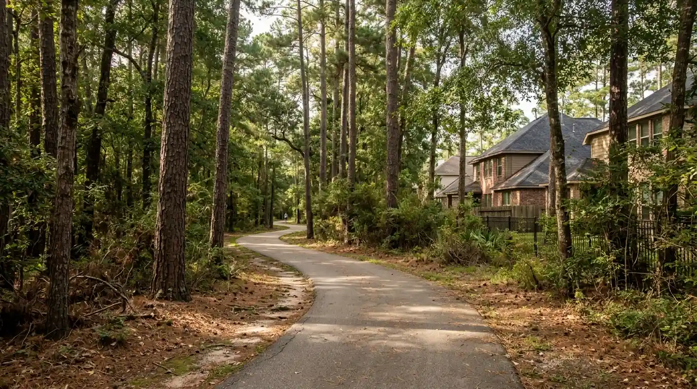 Greenbelt behind homes in The Woodlands
