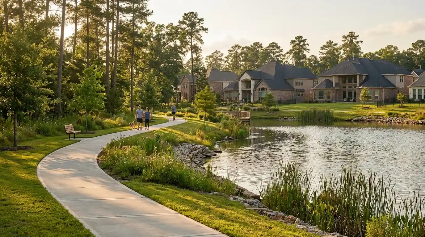 Lake and trail in Grand Central Park, Conroe