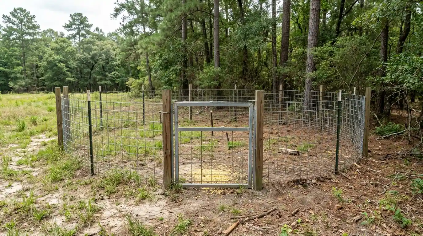 Corral hog trap on an acreage property near Conroe