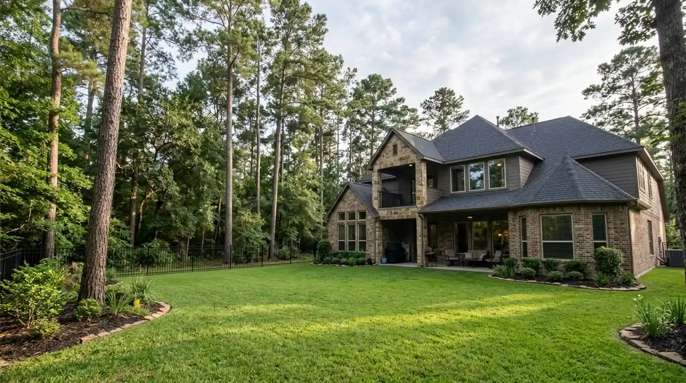 Home backing onto preserved woods in Harper's Preserve, Conroe