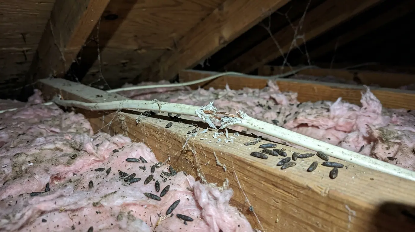 Roof rat droppings in a Conroe attic