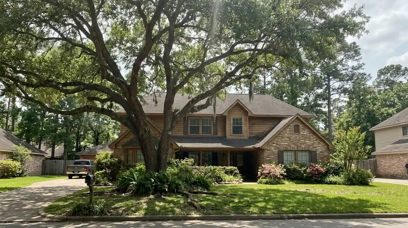 Mature trees over a Spring, TX home