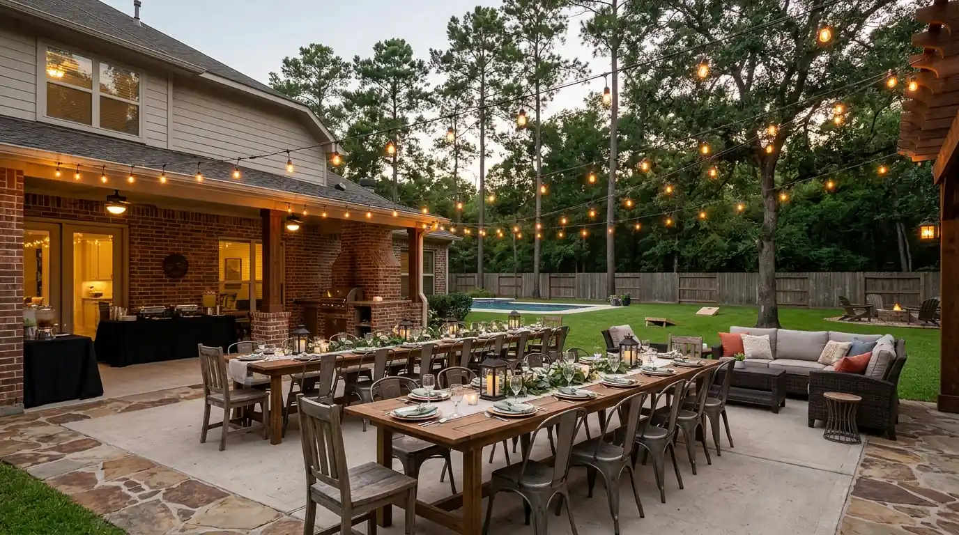 Backyard prepared after an event pest treatment in Conroe
