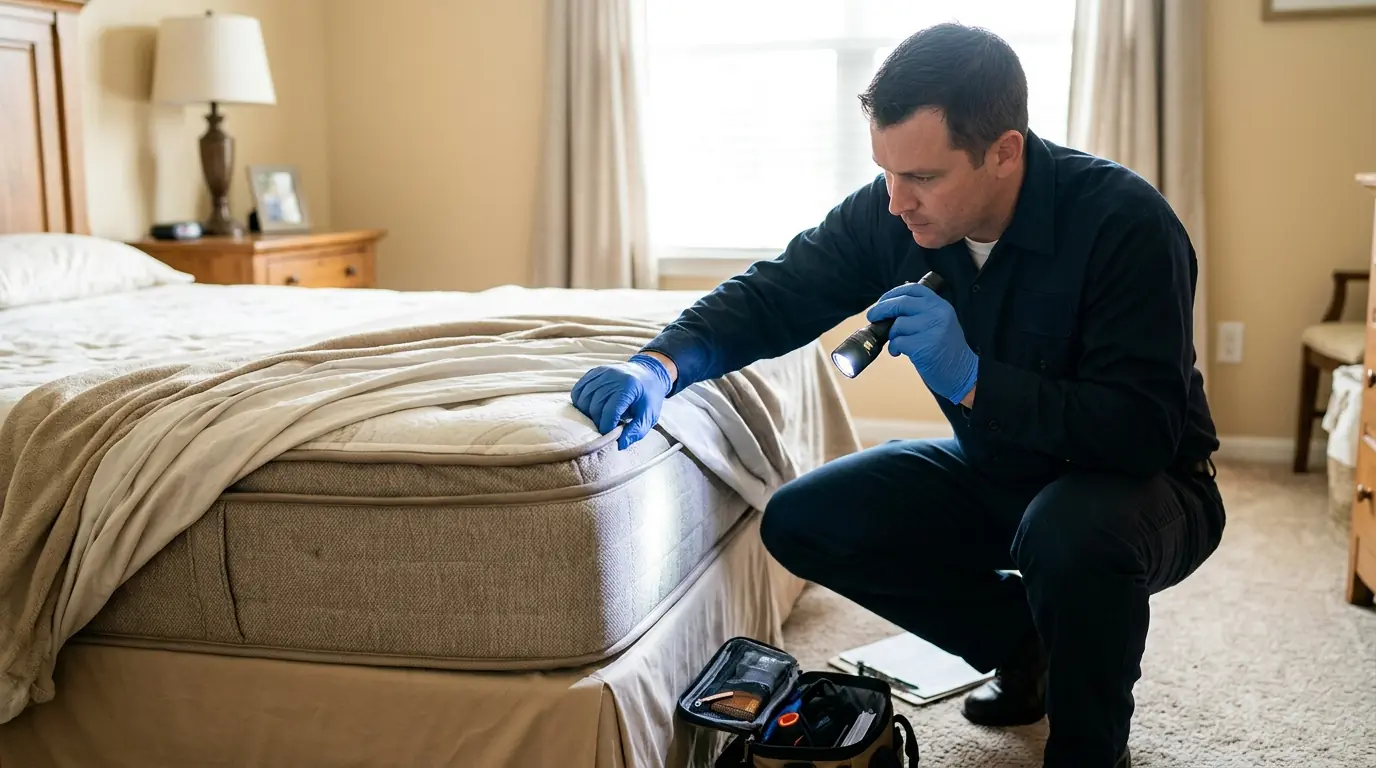 Bed bug inspection of a mattress in a Conroe bedroom