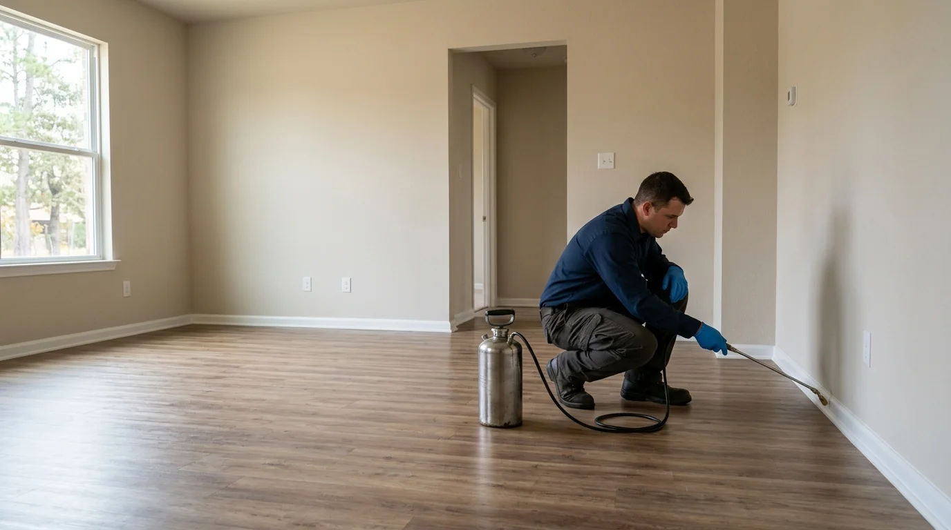 Move-in pest treatment in an empty Conroe home