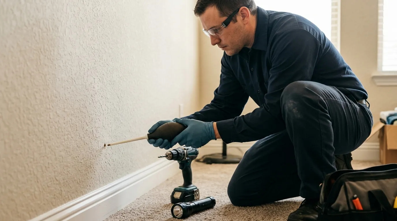 Void dusting treatment for a carpenter ant nest in Conroe