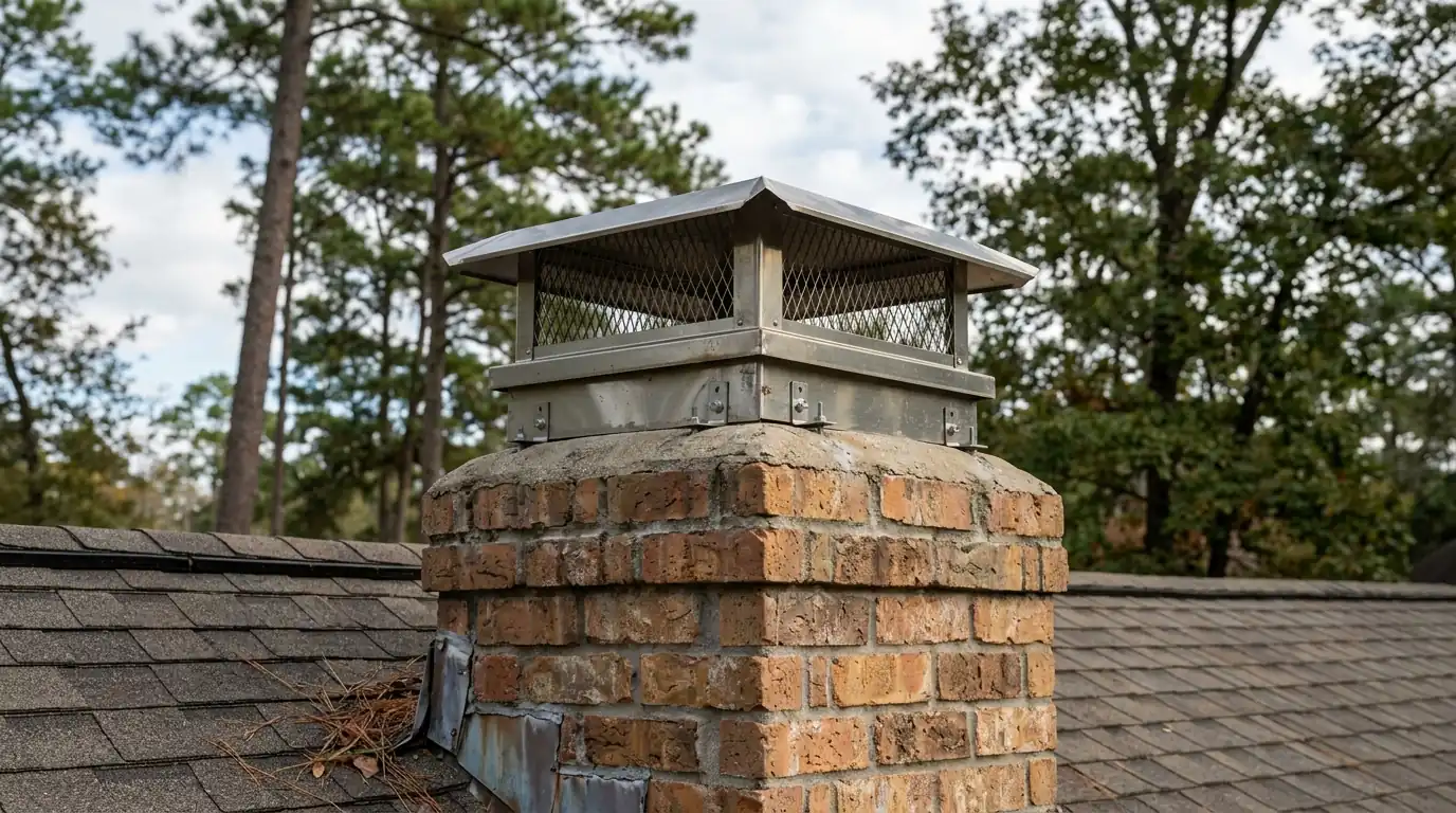 Chimney cap installed after raccoon removal in Conroe