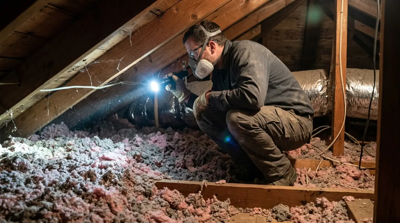 Searching a Conroe attic for a dead animal