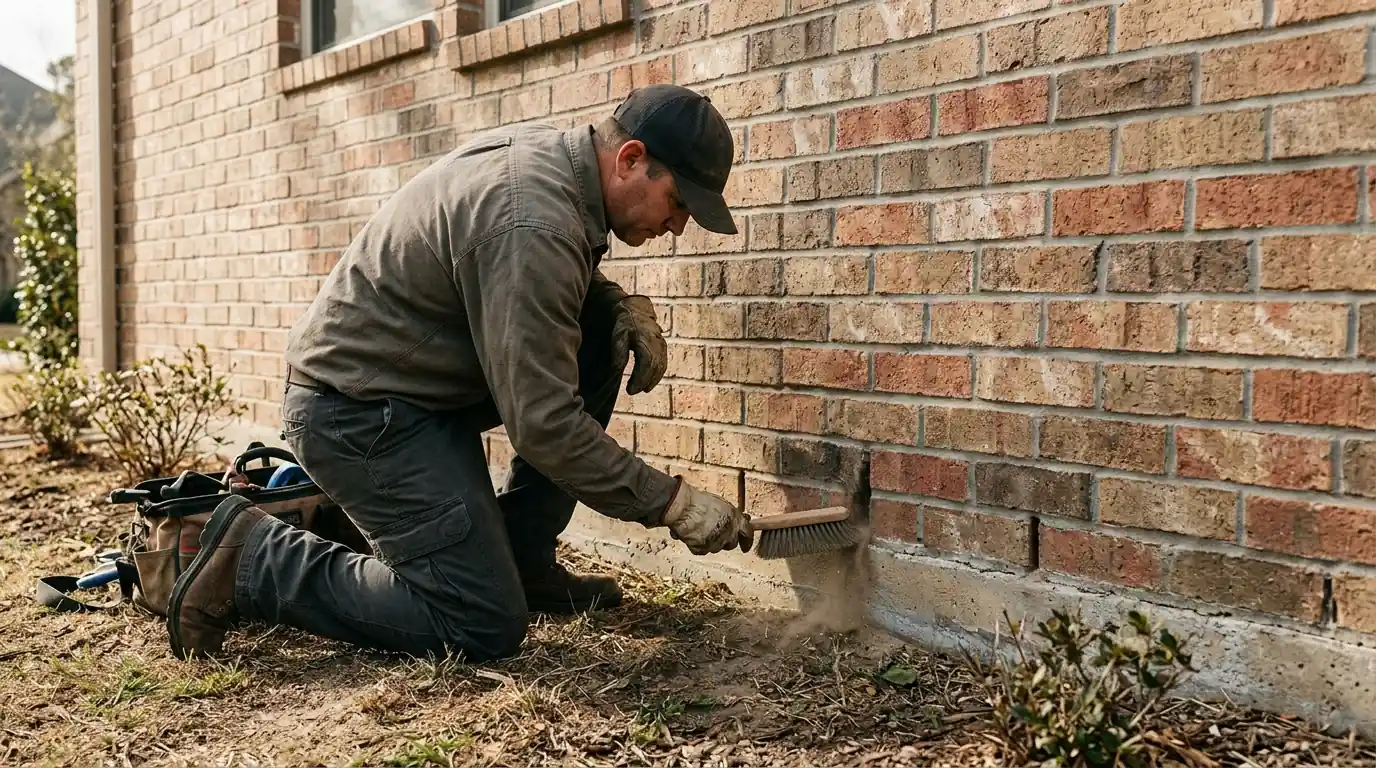 Weep-hole dusting on a Conroe brick home