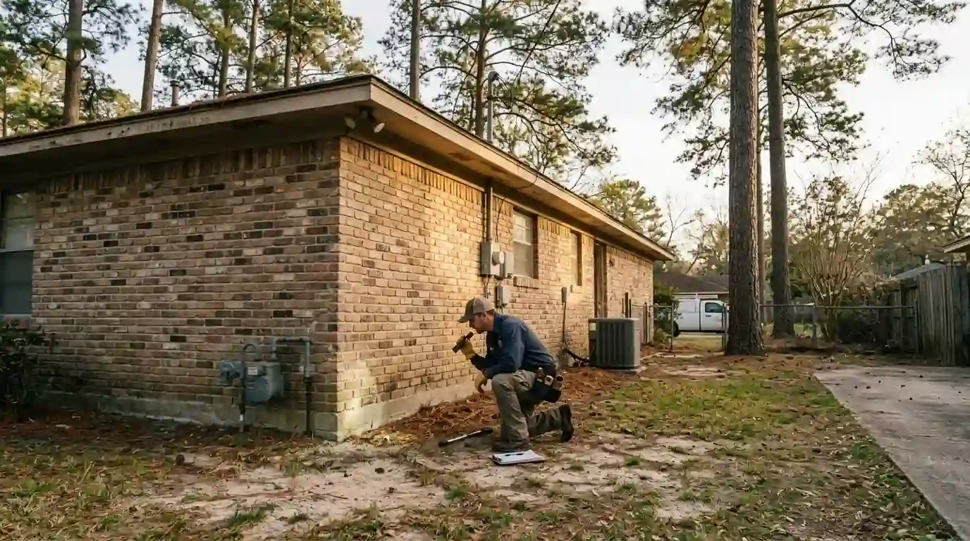 Spider Control technician at a Conroe, TX home