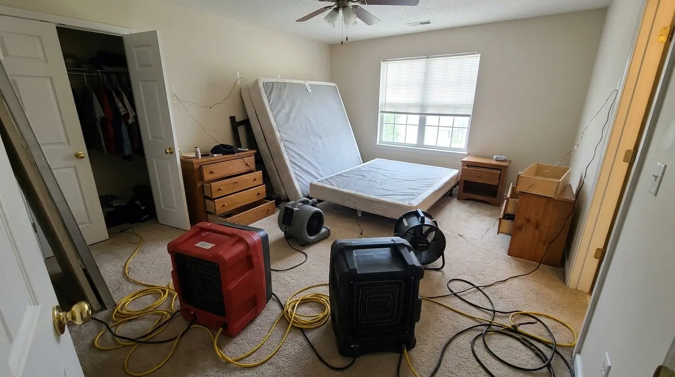 Bed bug heat treatment equipment in a Conroe bedroom