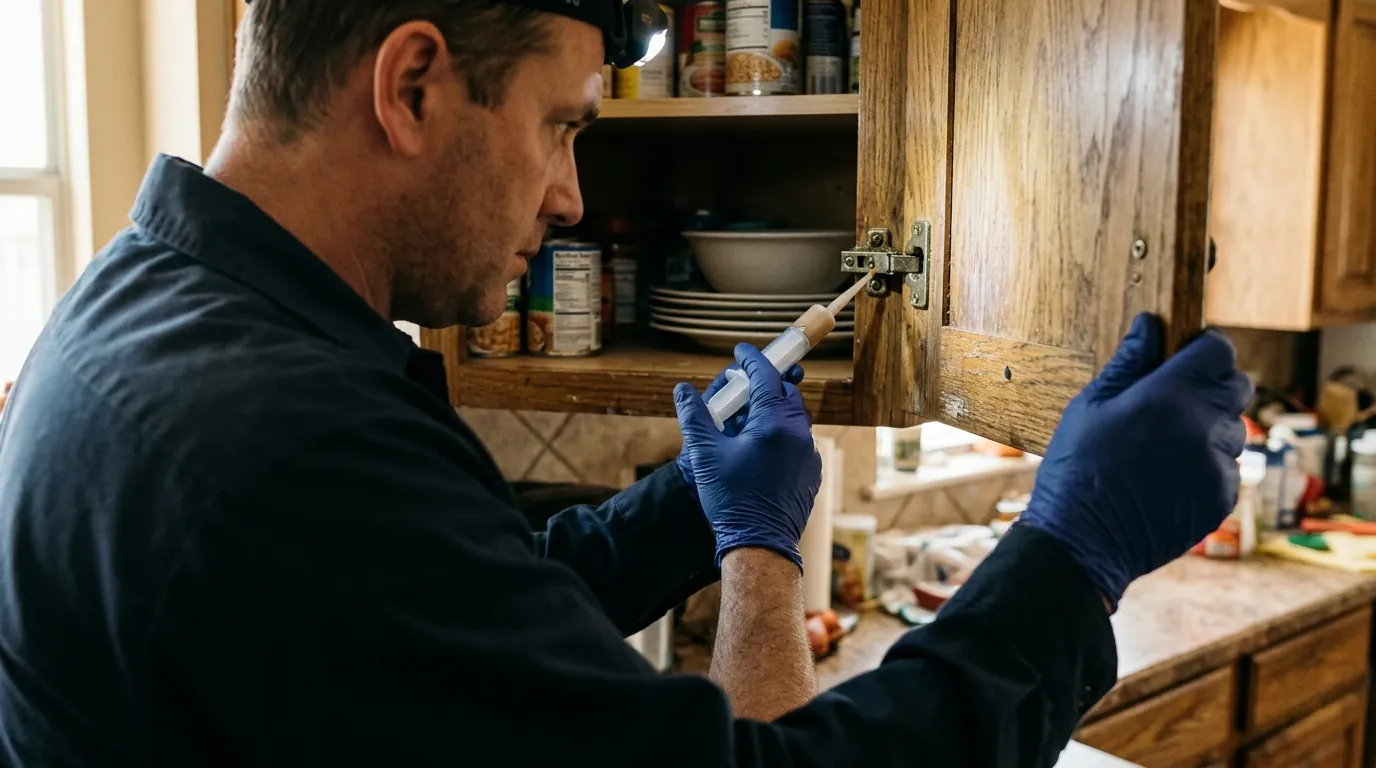 Targeted gel bait placement in a Conroe kitchen