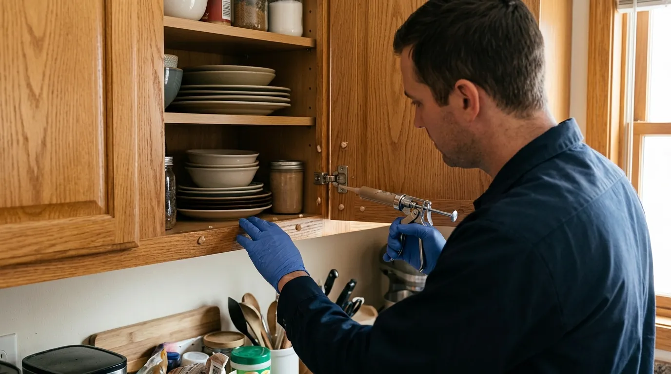 Gel bait placement for German roaches in a Conroe kitchen