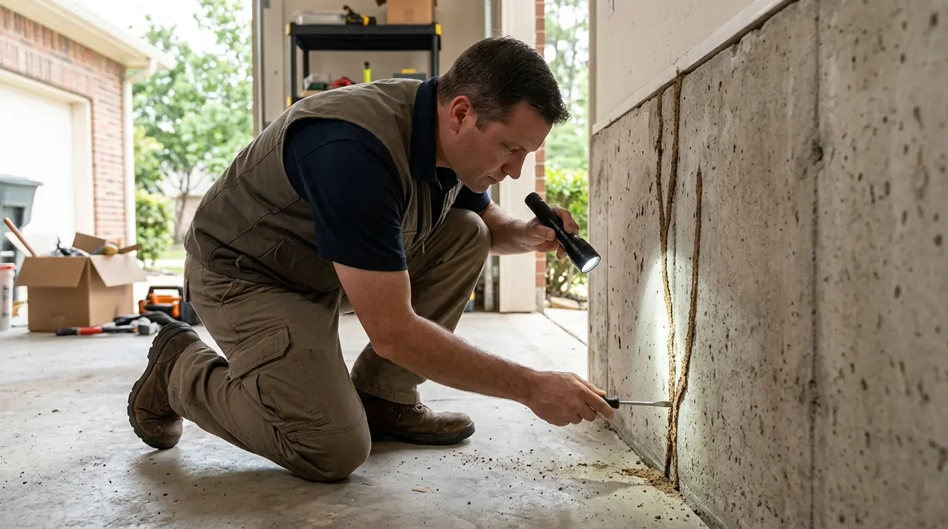 WDI inspection at a Conroe garage slab joint