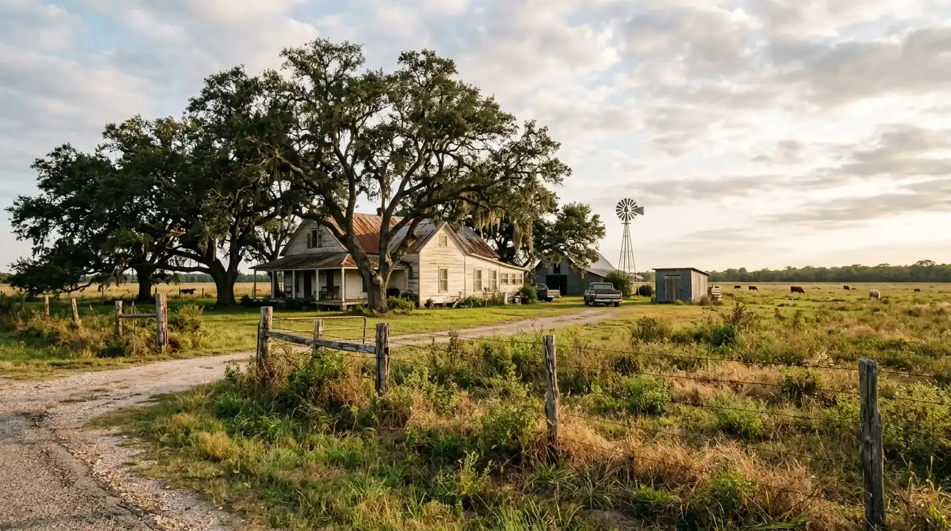 Prairie farmhouse in Waller County, TX