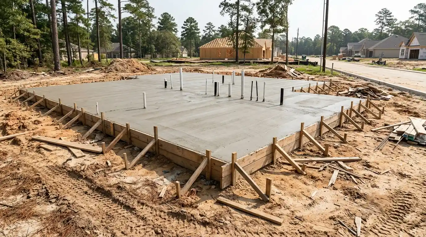 New Conroe subdivision slab after pre-pour termite treatment