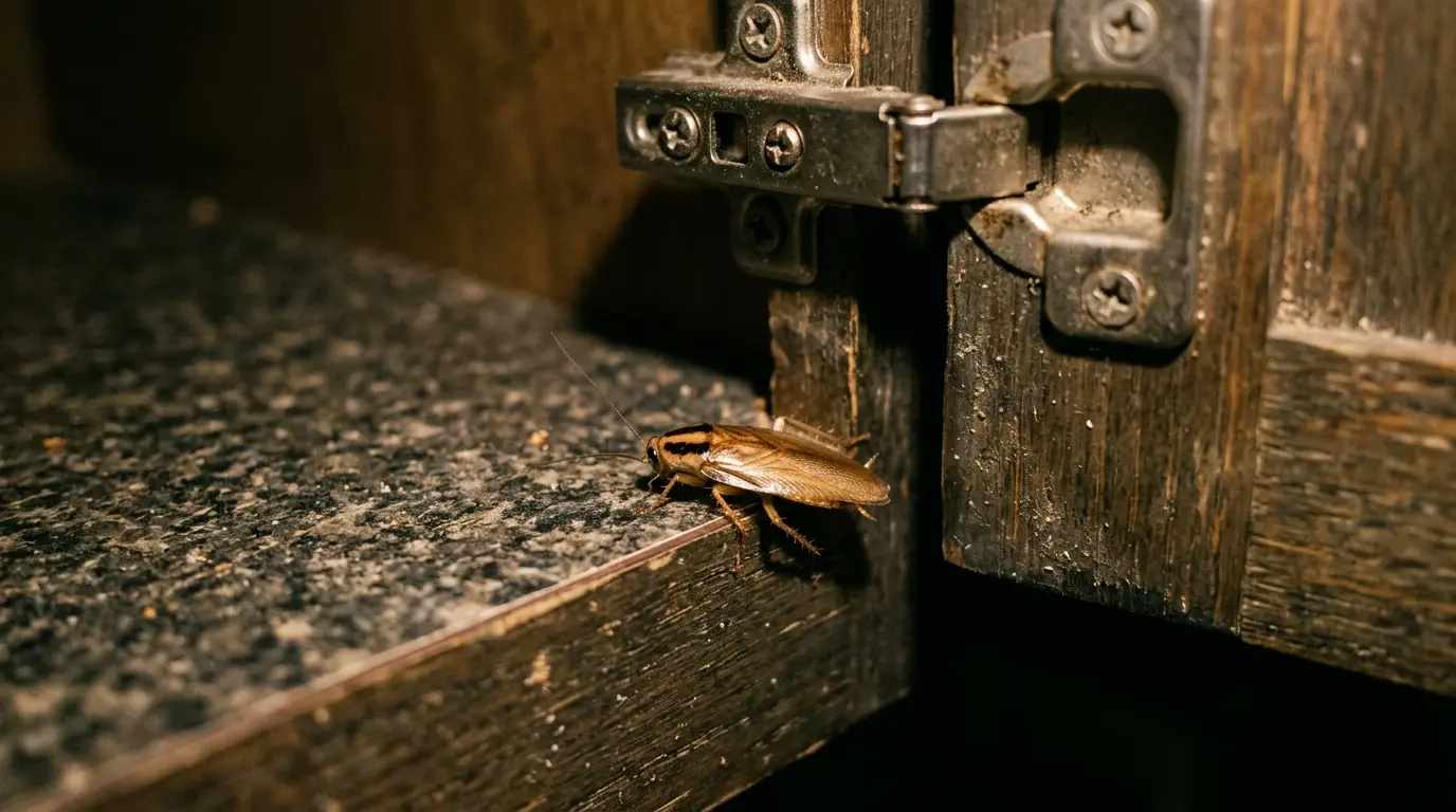 German cockroach at a Conroe kitchen cabinet line