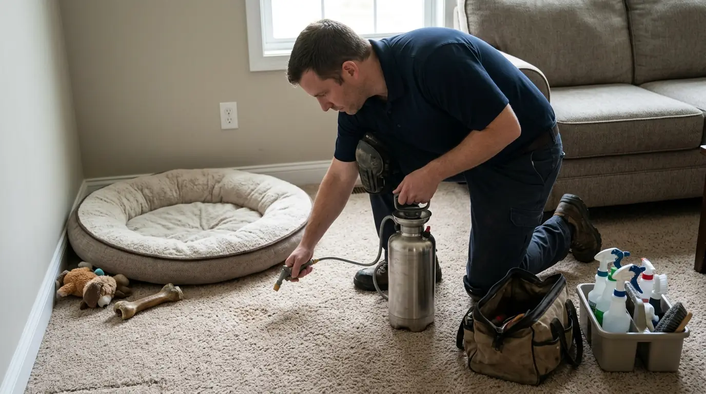 Indoor flea treatment in a Conroe living room